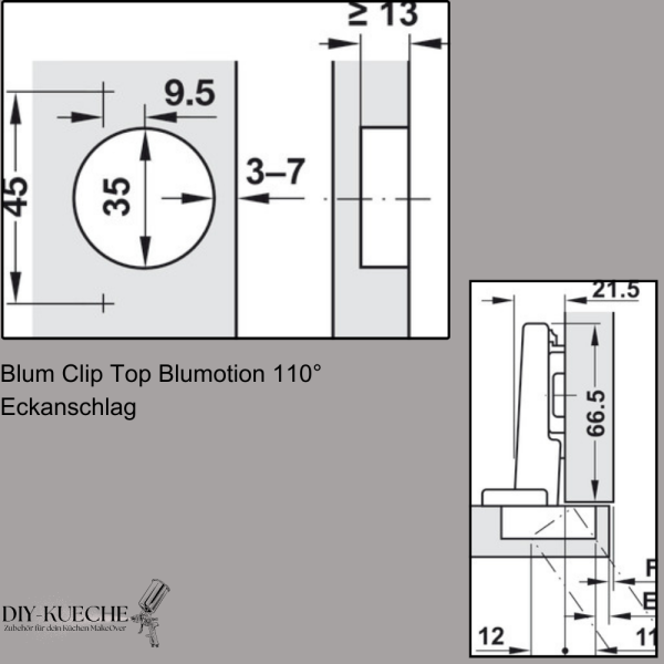 Blum Topfscharnier Clip Top Blumotion 110° Eckanschlag, Set